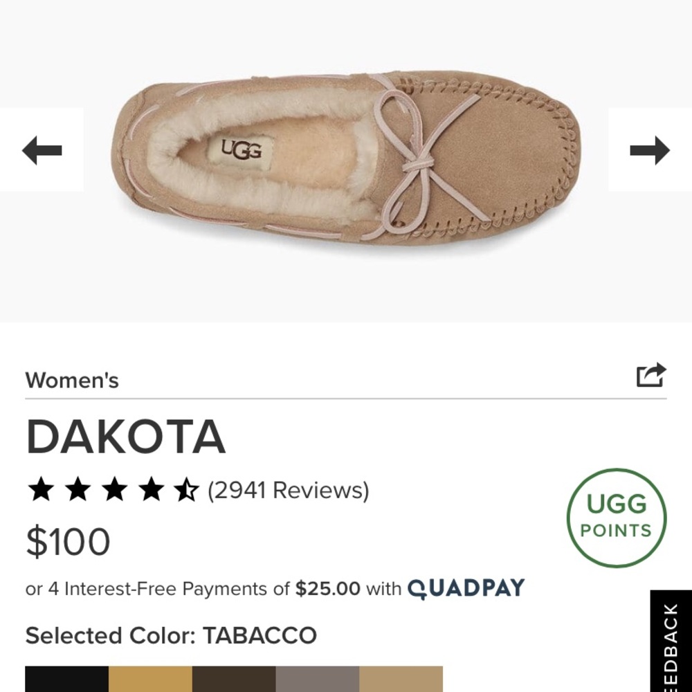 UGG Dakota Slippers W Size 7